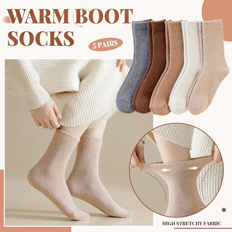 Velice Merino Wool Socks for Women 5 Pairs Warm Winter Hiking Thick Thermal Cozy Boot Work Soft Ladies Crew Socks - Image 3